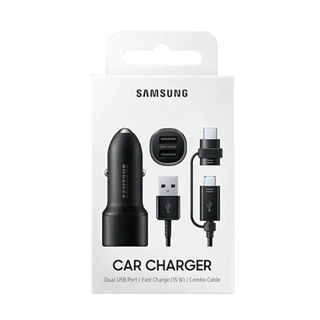 Imagen de Cargador Samsung Rápido para Auto 2 USB + Cable USB Negro