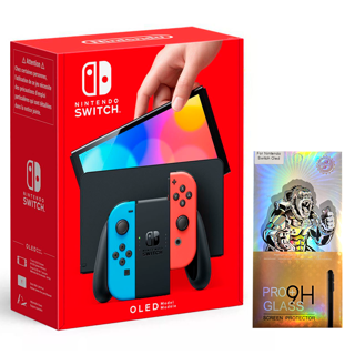 Imagen de Nintendo Switch OLED Neon Rojo Azul + Vidrio Templado