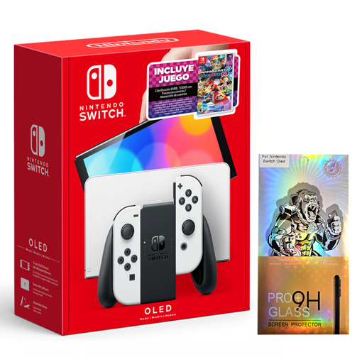 Imagen de Nintendo Switch Oled Blanca + Mario Kart 8 Deluxe + Vidrio Templado