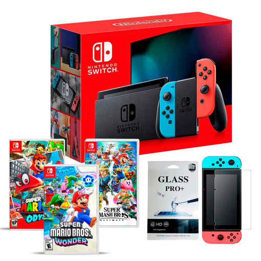 Imagen de Nintendo Switch Neon  Mario + Super Smash Bros + Vidrio